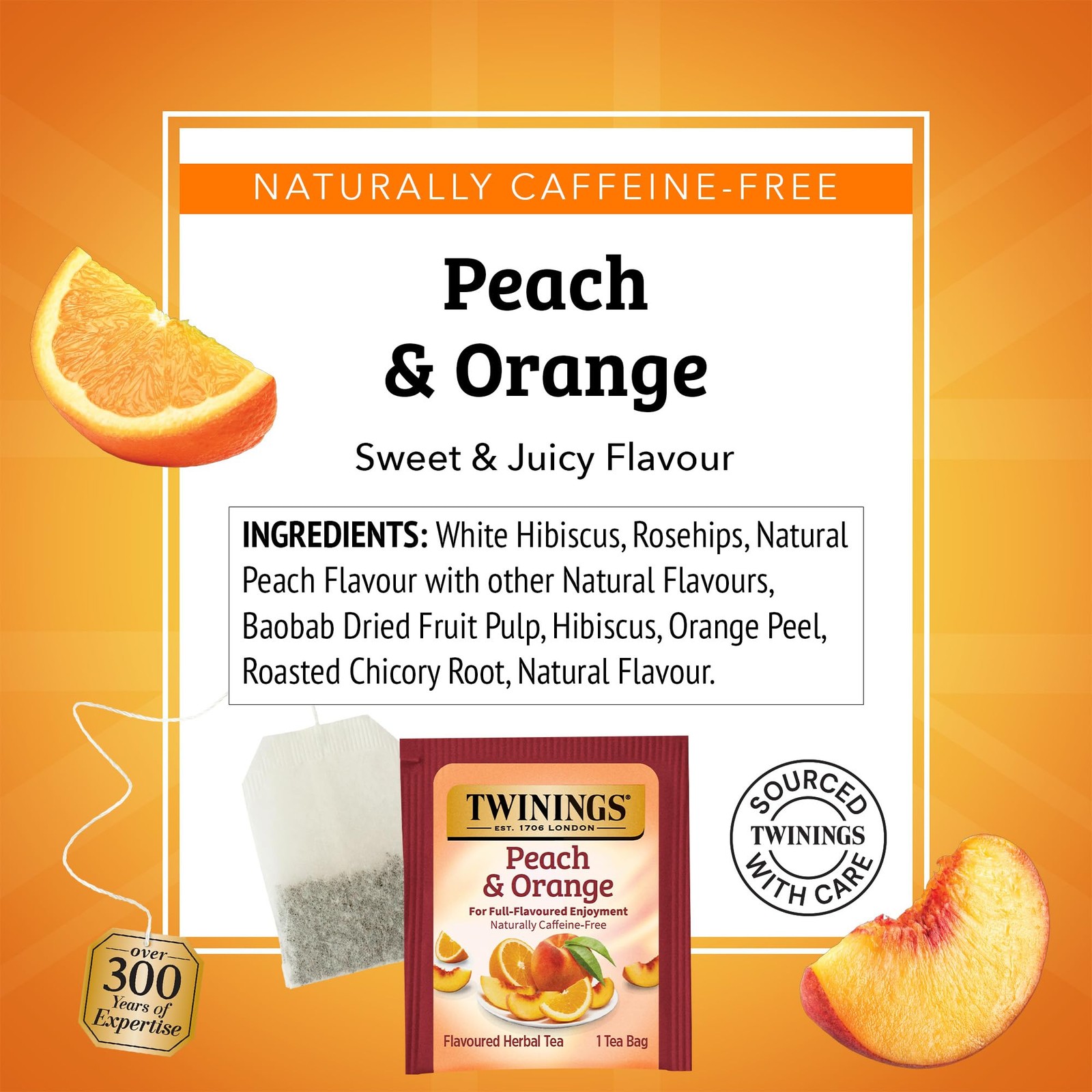 Twinings Peach & Orange Herbal Tea 20 Count (Pack of 1), No Color
