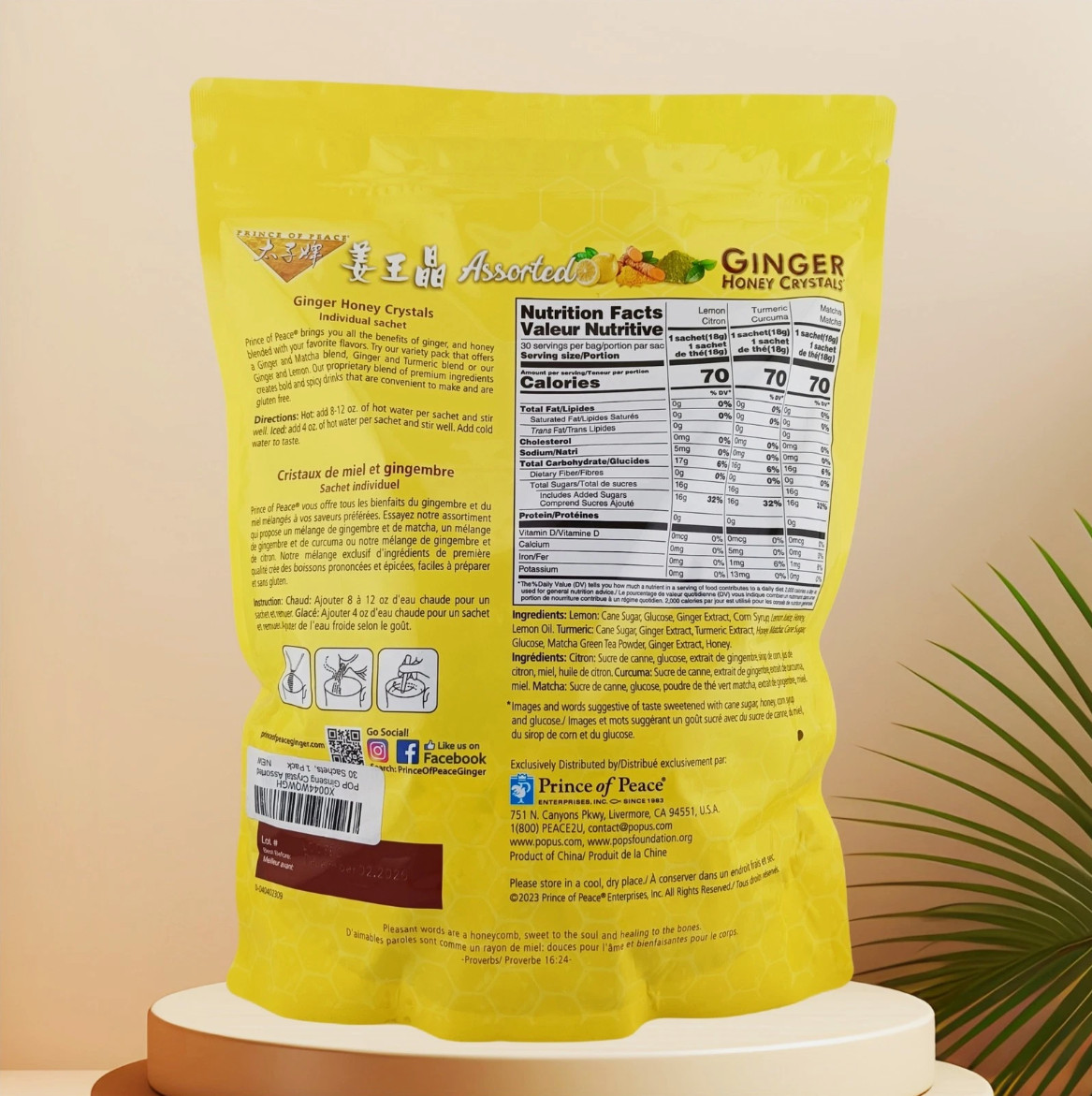 Prince of Peace Instant Ginger Honey Crystals Assorted MIX Lemon/Turmeric/Matcha