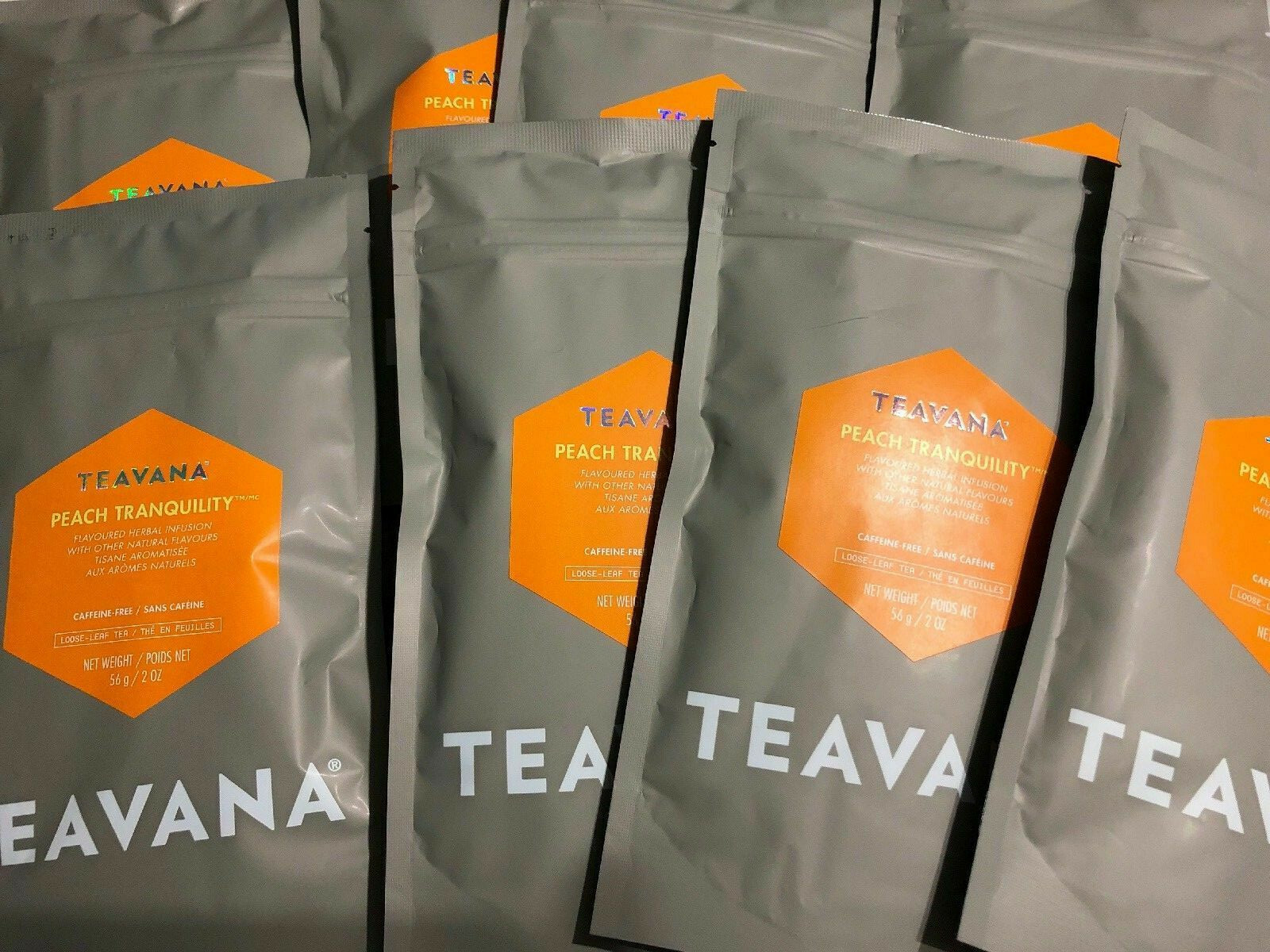 🍑🌈 🍑 NEW! 2 OZ TEAVANA PEACH TRANQUILITY HERBAL FACTORY SEALED TEA & TIN 🌈🍑