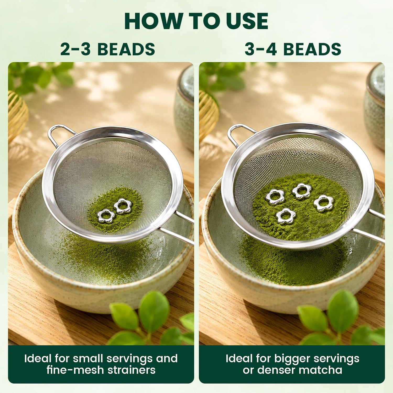 4 PCS Matcha Sifting Beads, Plum Bossom Stainless Steel Matcha Accessories for J