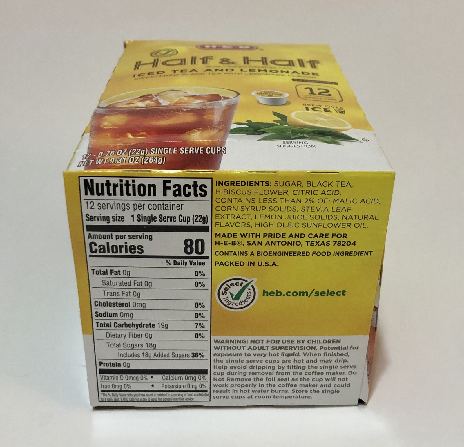 (1) Box HEB K-Cup Pods Half & Half Iced Tea & Lemonade Arnold Palmer H-E-B Texas
