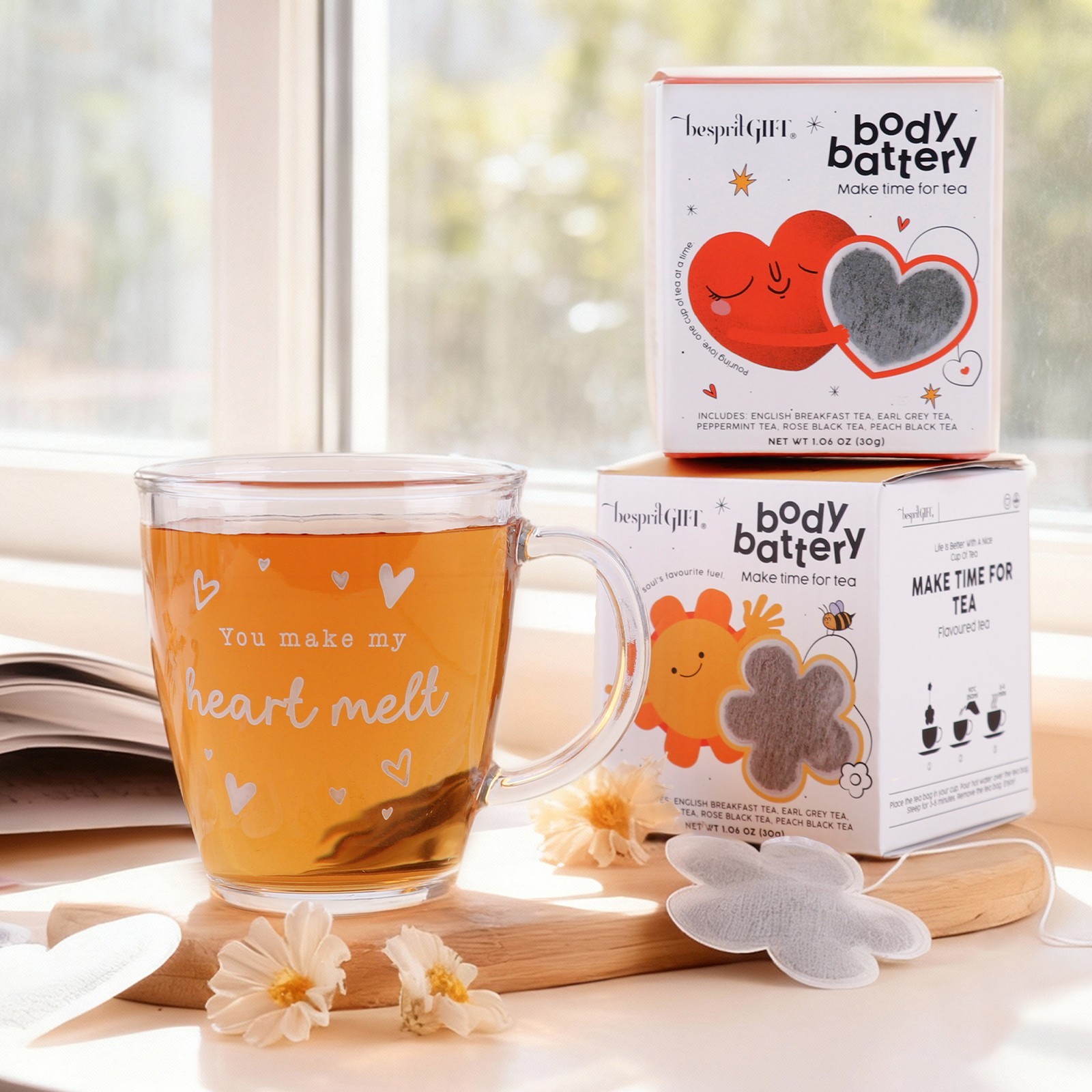 20 Count Heart Tea Bags, 5 Mixed Flavors – Daily Sip Gift for Family & Friend