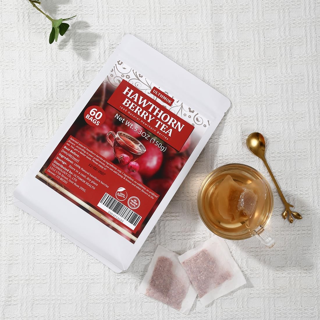 Premium 60 Hawthorn Berry Tea Bags, Made with 100% 60 Count (Pack of 1)