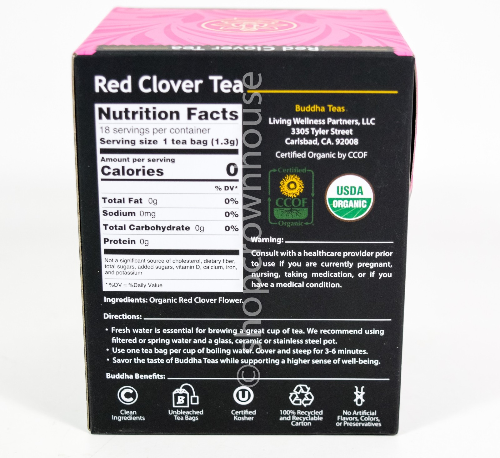 Buddha Tea Organic Herbal Red CloverTea 18 Tea Bags .83oz box 03/2028