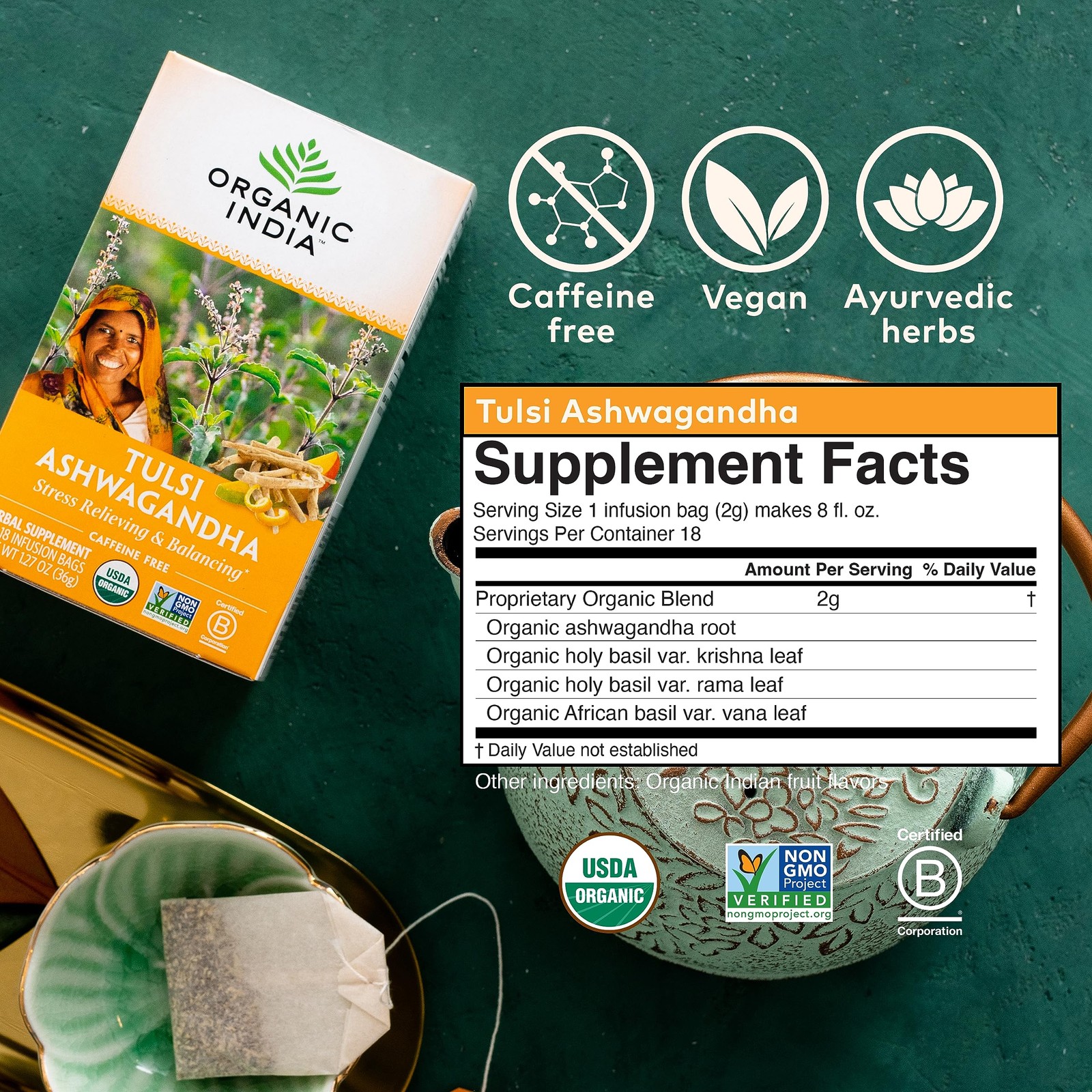 Tropical Herbal Tea With Ashwagandha And Tulsi Stress Relief Caffeine Free 18…