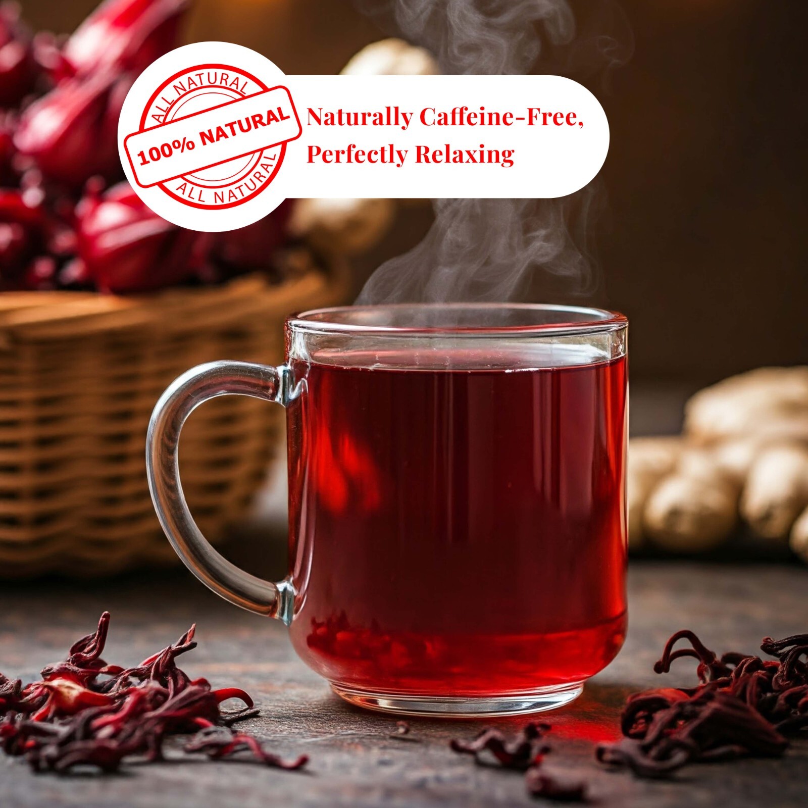 75 Hibiscus Tea Bags, Hibiscus Ginger Tea Blend, Herbal Tea, Weight Loss Tea