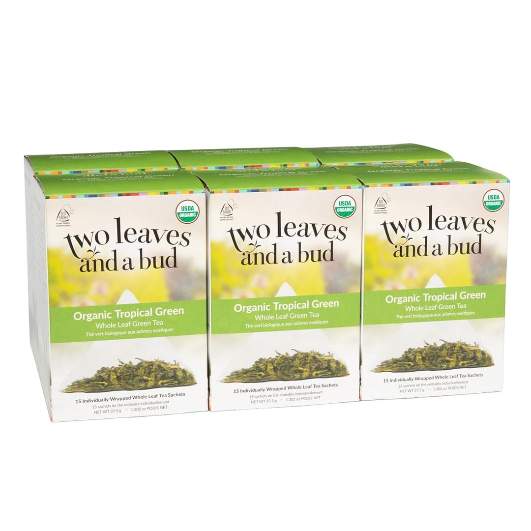 Two Leaves and a Bud Organic Tropical Green Tea Bags, Whole Leaf Green Tea in…