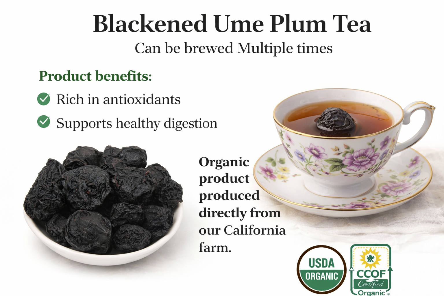 Organic Wu Mei Tea – Naturally Fermented Sour Plum Herbal Tea, California Farm D