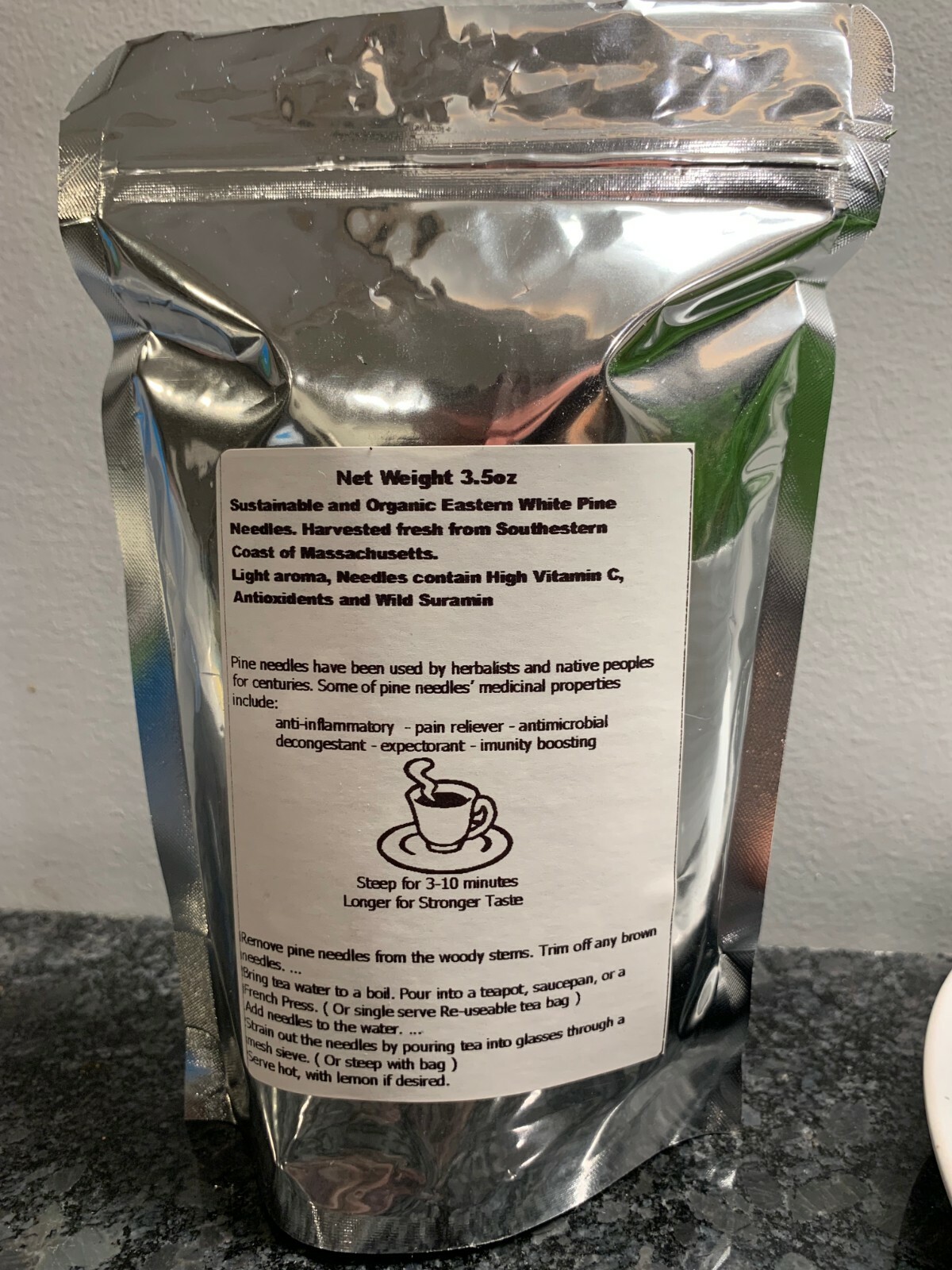 Fresh Eastern White Pine Needles Organic Wild Suramin 1/4Lb + Reusable Tea bag!