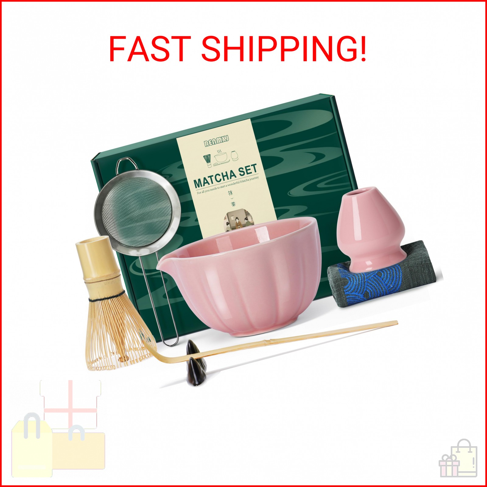 Renmxj Matcha Whisk Set,7 PCS Ceramic Matcha Kit Includes Matcha Bowl with Spout