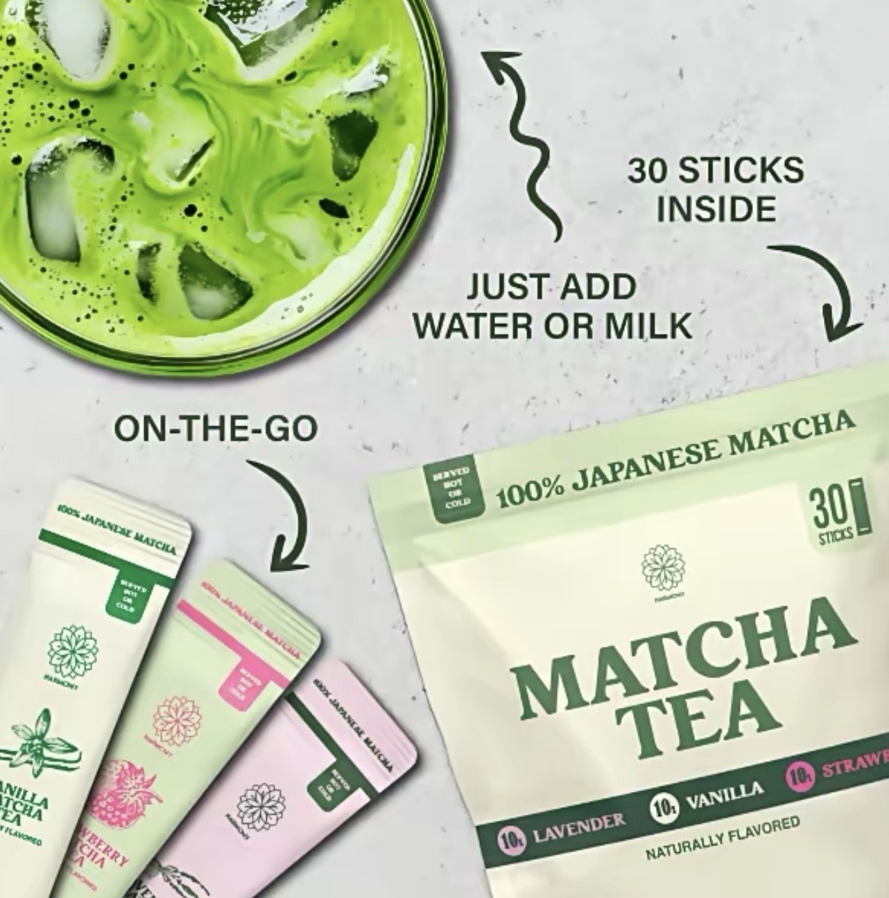 Matcha Variety Pack Lavender Strawberry Vanilla 30 Sticks Organic Japanese