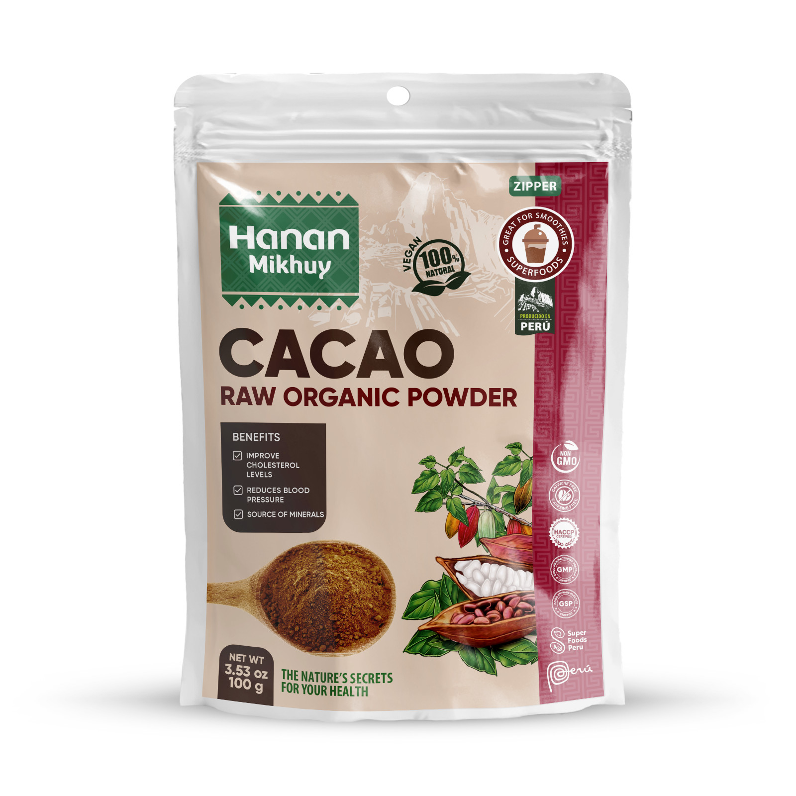 CACAO/COCOA Organic Superfood Powder, Source of fiber, Antioxidants, 3.5oz/100g