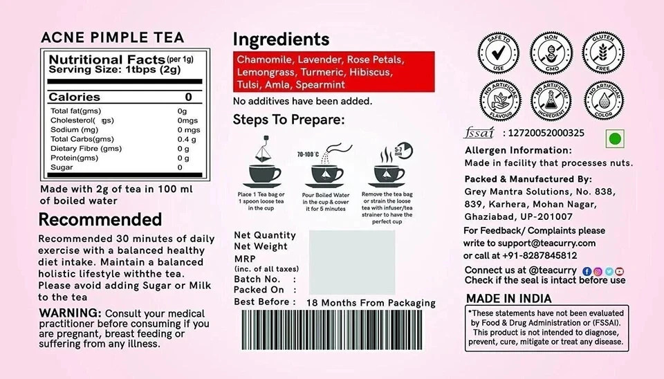 TEACURRY Green Tea Fresh Acne Tea – 50 Gram Free Shipping World Wide