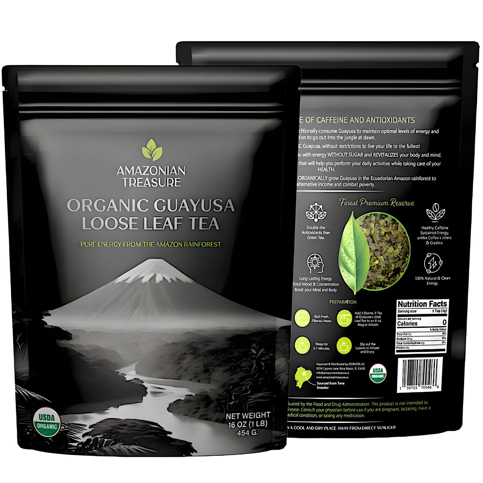 Guayusa Loose Leaf Tea, 16 OZ (1LB), 60 mg Caffeine – Natural Coffee Alternative