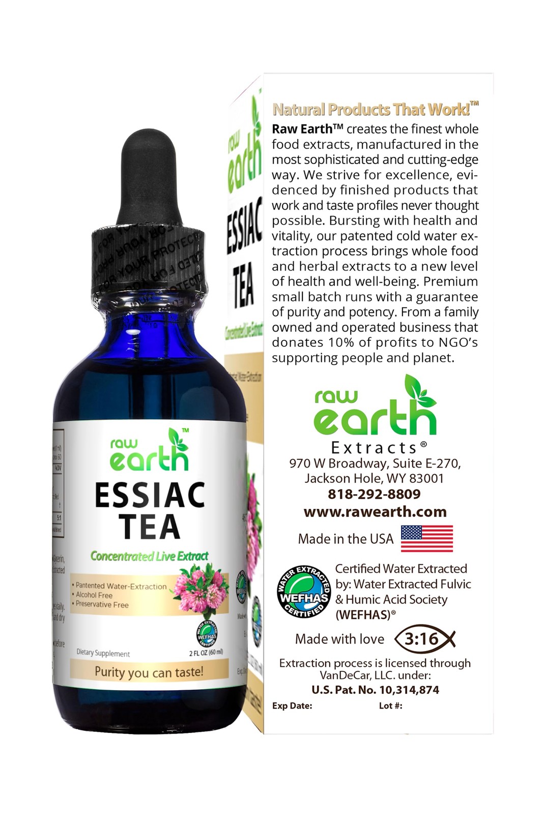 Raw Earth ESSIAC Tea Extract 8 Organic Herbs Sheep Sorrel USA Made
