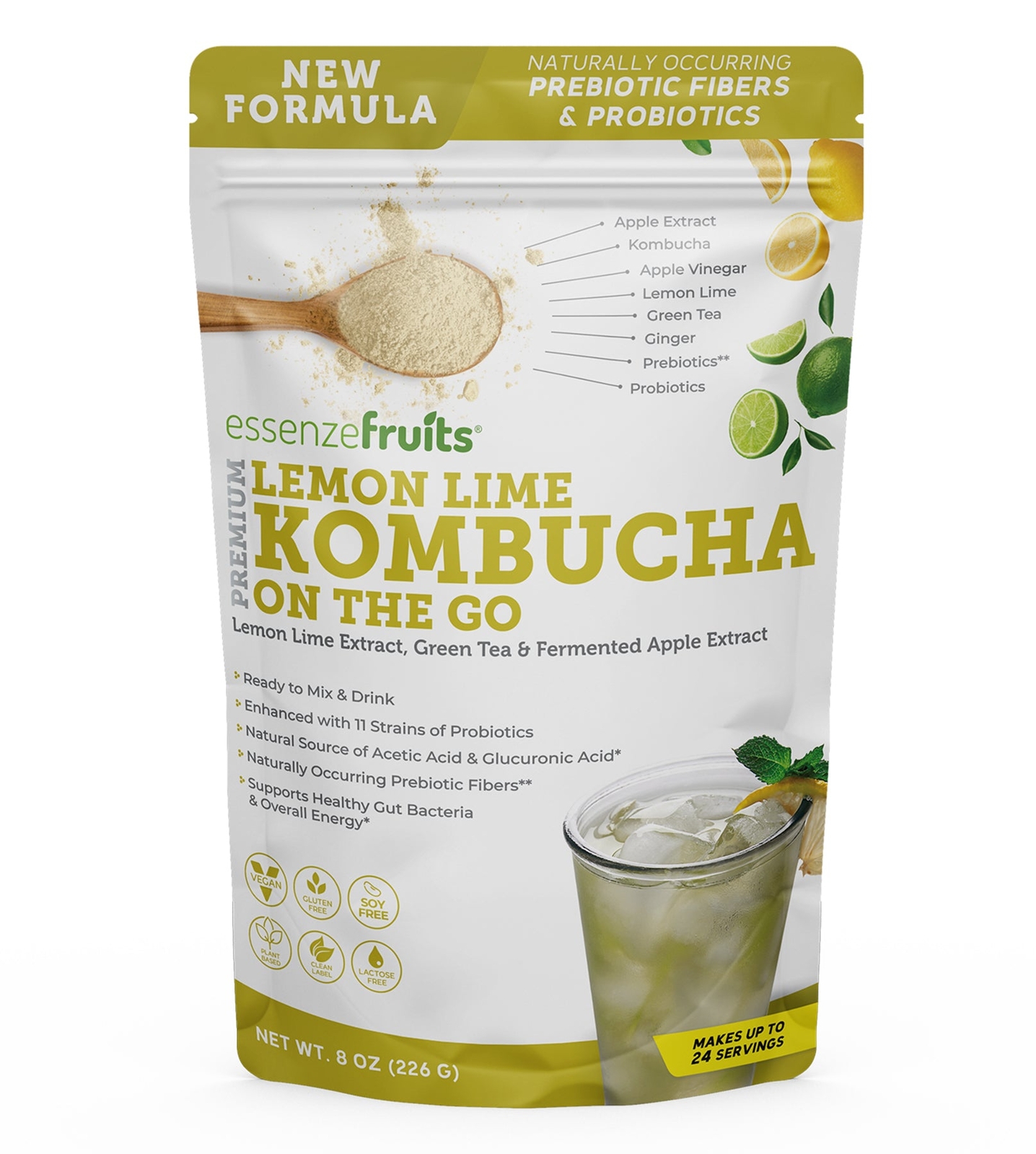 Lemon Lime Kombucha Powder Tea Mix -Just Add Water – Probiotics & Prebiotics 8oz