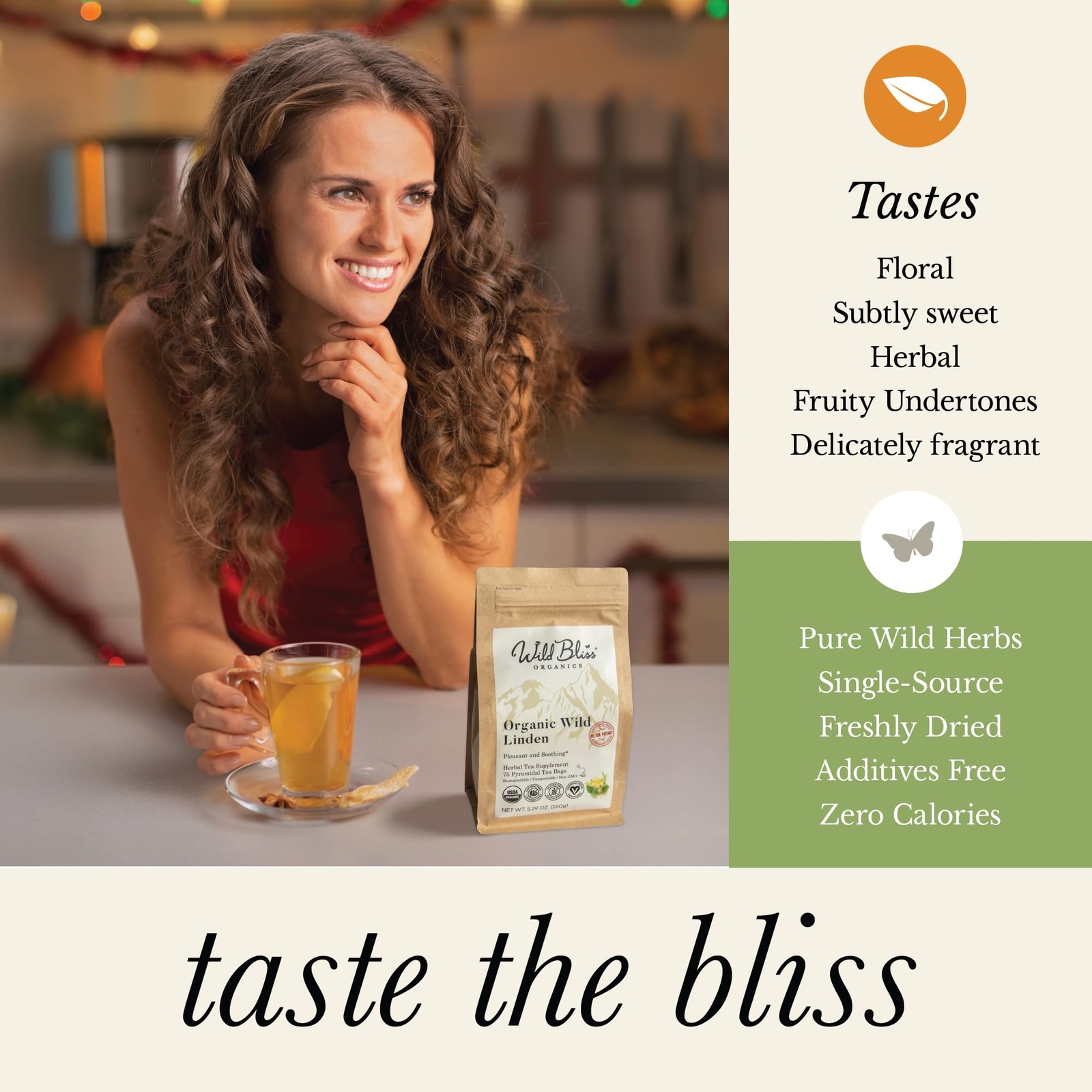 Wild Bliss Organic Linden Flower Tea – Caffeine Free Calming Herbal Tea – 75 …
