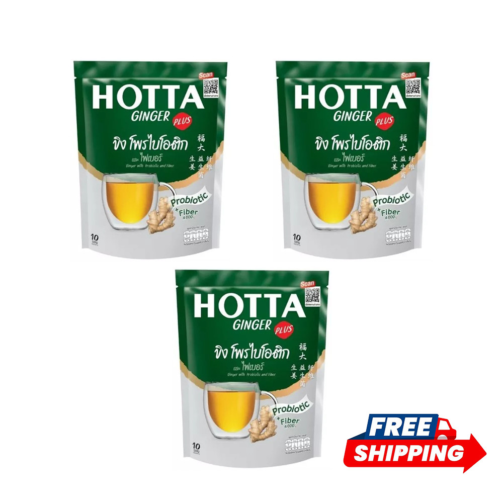 3x HOTTA Instant Ginger Drink with Probiotic & Fiber (9g x 10 Sachets)