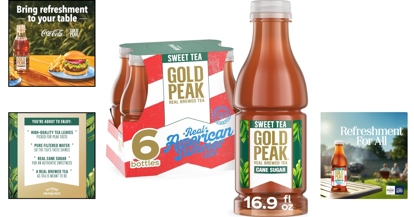 Real Brewed Sweet Tea – Genuine Black Tea with Cane Sugar, 6 Bottles – 101.4 oz
