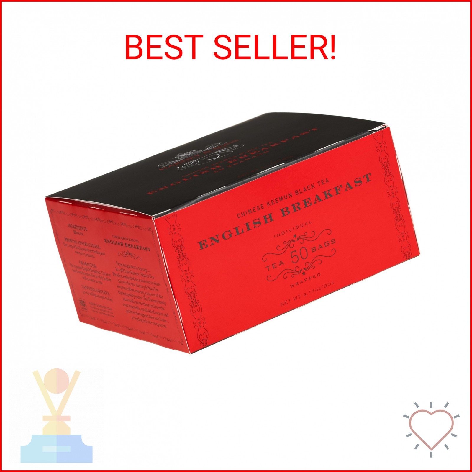 Harney & Sons English Breakfast Black Tea, 50 Tea Bags – Classic Keemun Blend fo