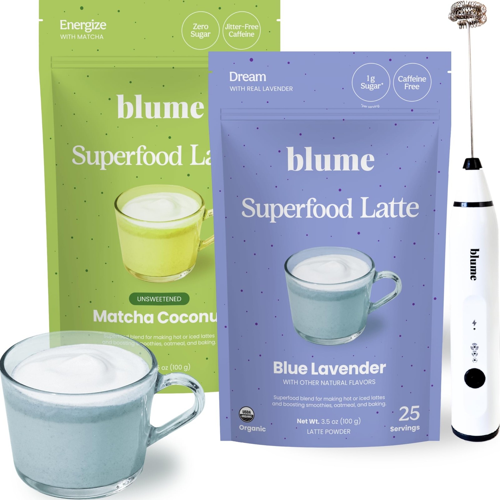 Blume Matcha & Blue Lavender Starter Pack Organic Superfoods Booster for Lat…