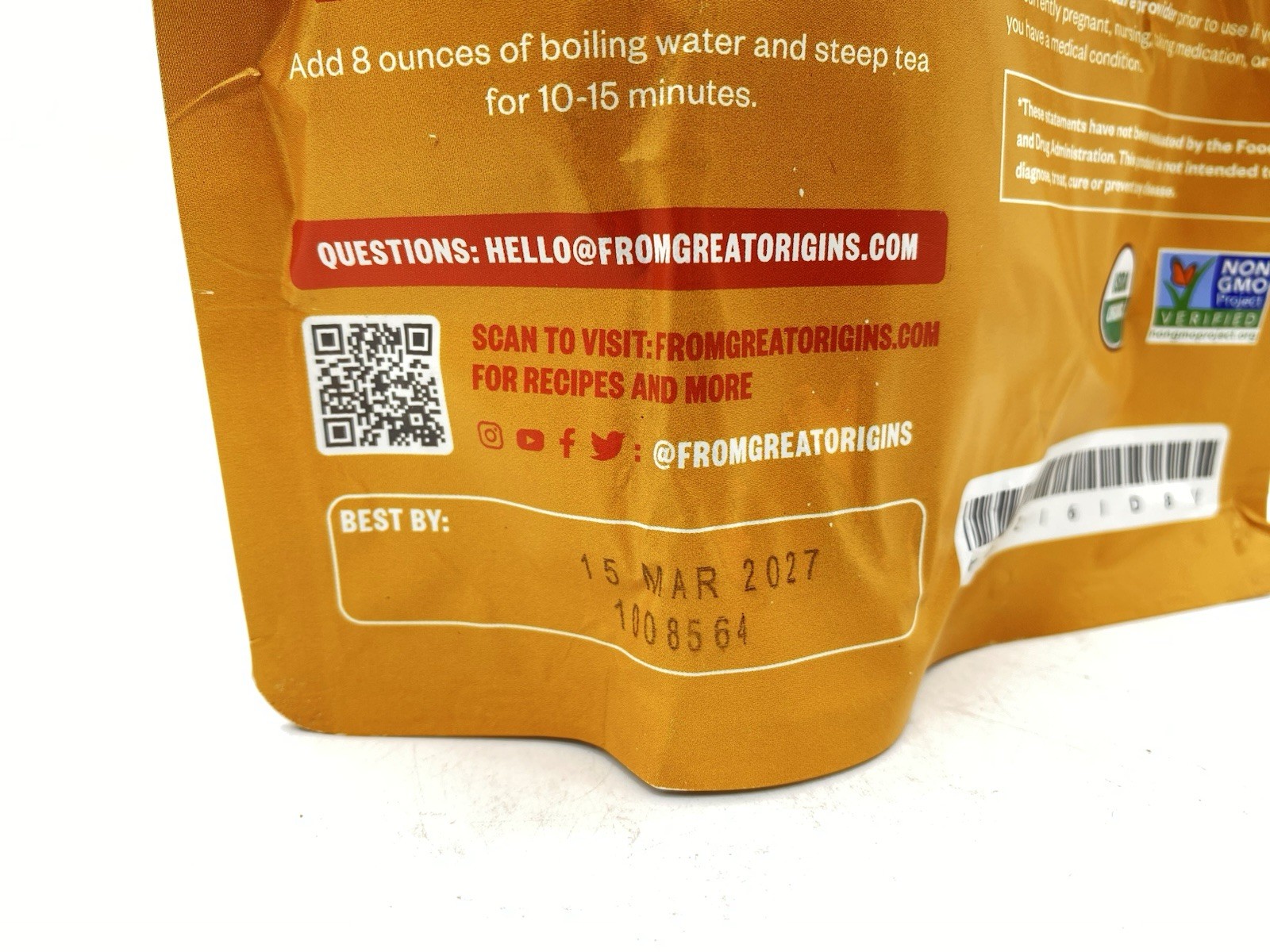 Organic Turmeric Ginger Tea – Eco-Conscious Tea Bags – 100 Count BB:03/27