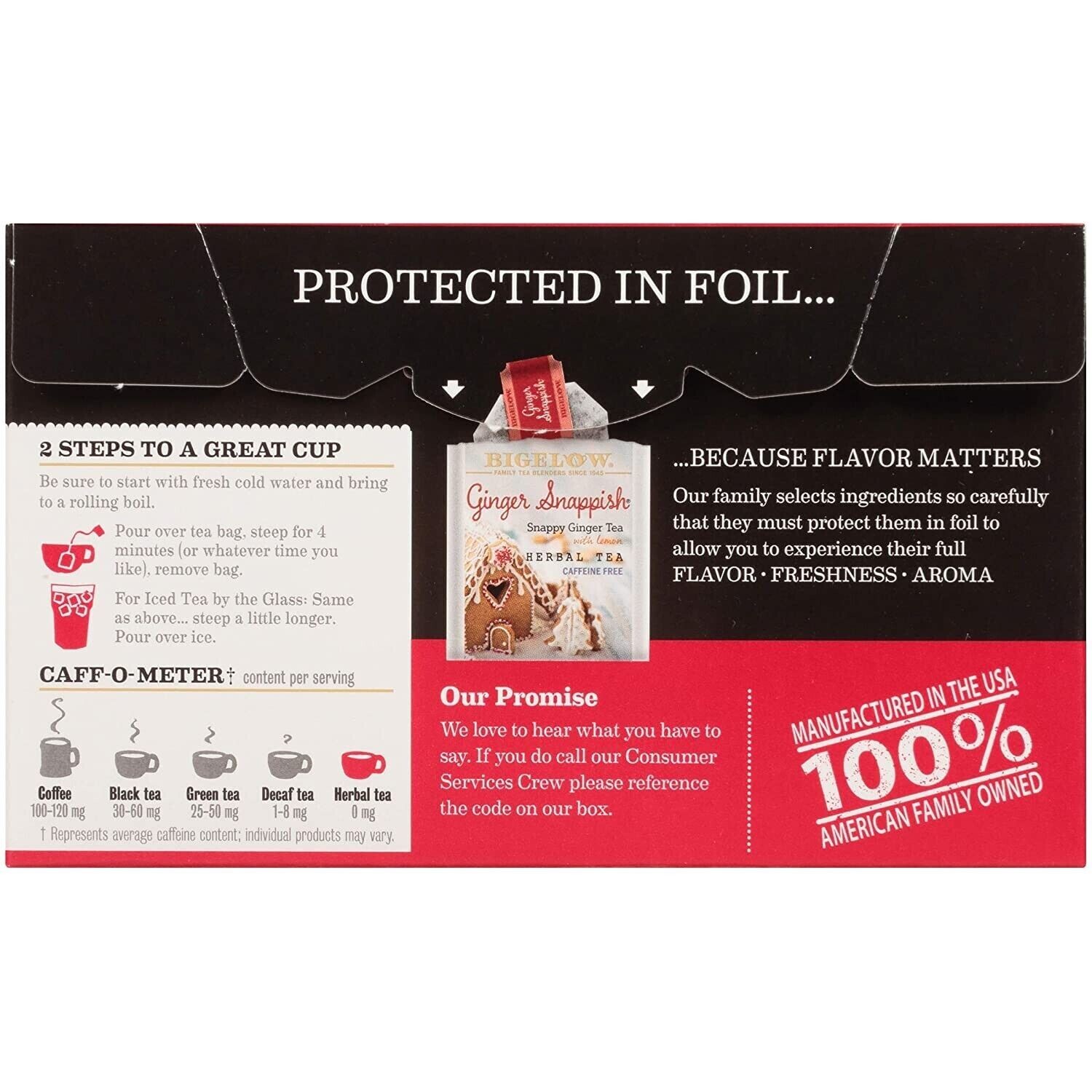 Bigelow GINGER Snappish Herbal Tea, Caffeine Free, 18 Bags, see description