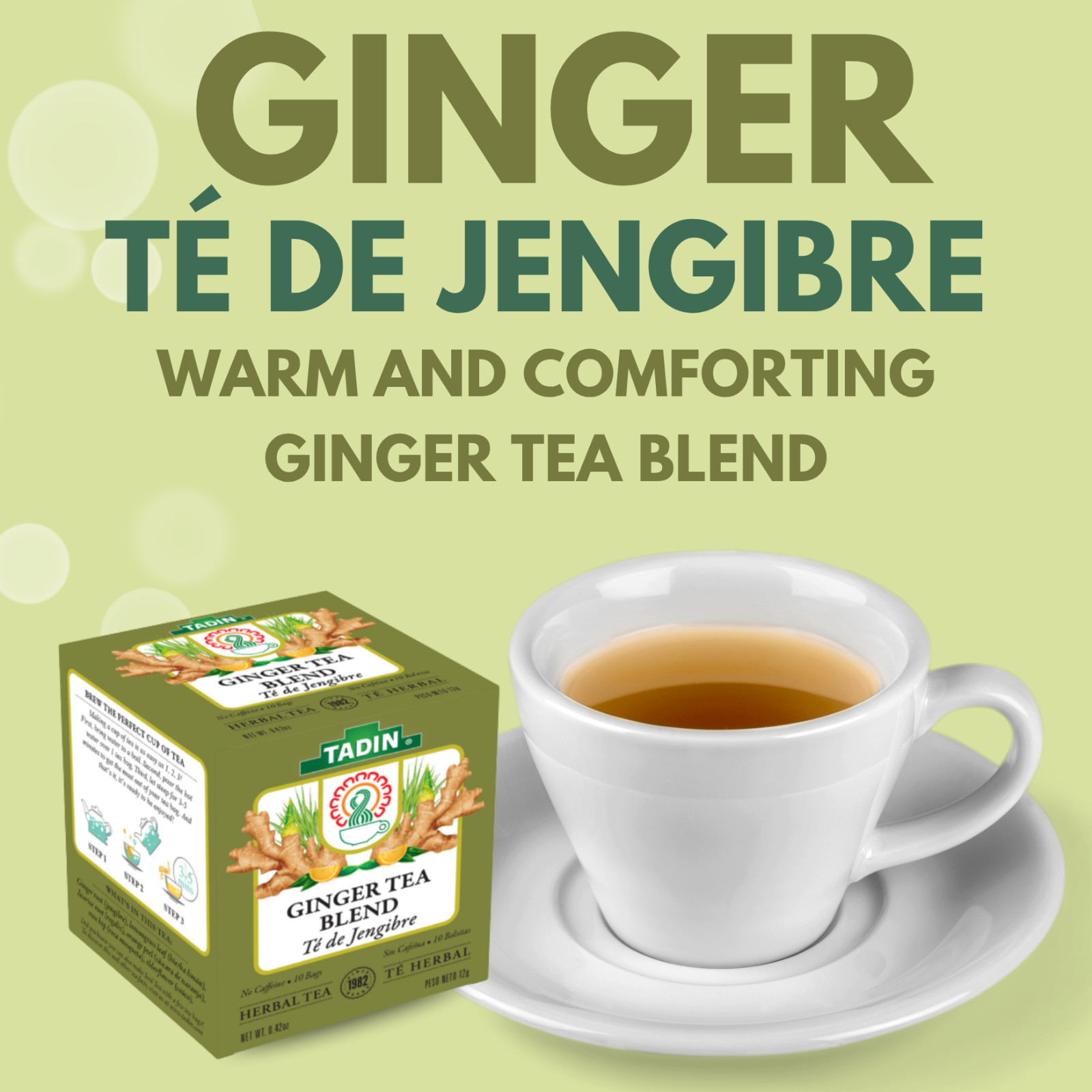 Tadin Ginger Herbal Tea, 10 Bags 0.42 oz – Spicy & Comforting Flavor