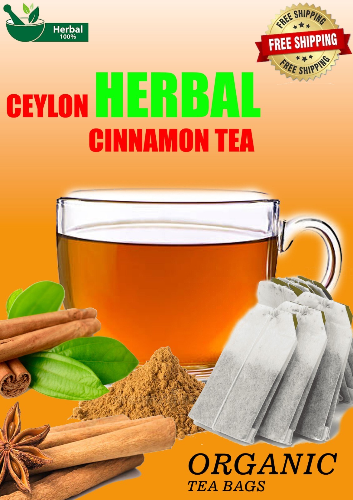 Ceylon Cinnamon Tea Bags – Natural Best Herbal Drink – Balance Blood Sugar