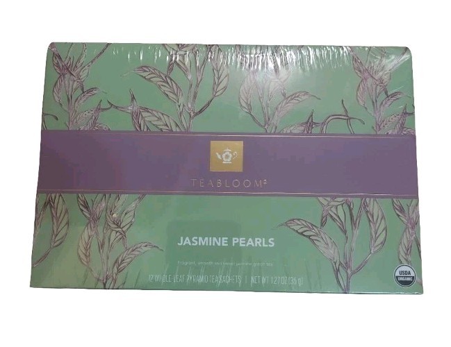 TEABLOOM Organic Jasmine Pearls 12 Premium Green Tea Pyramid Sachets