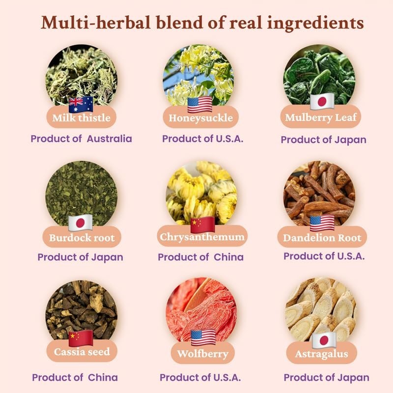 Liver Support Herbal Tea, 9 Ingredients, Daily Liver Health Tea (15 Cups) 100g