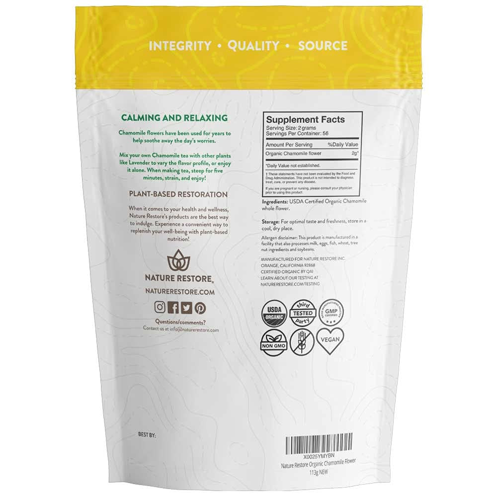 Organic Chamomile Whole Flower, Loose Leaf, Tea Leaves, 4Oz (Packaging May Vary)
