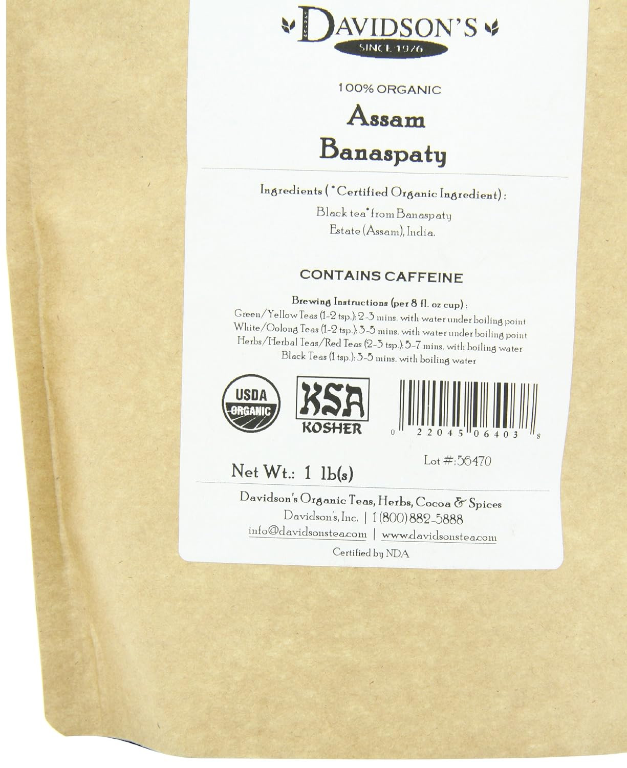 Davidson’S Tea Bulk, Organic Assam Banaspaty Estate Tea 1 Pound Bag