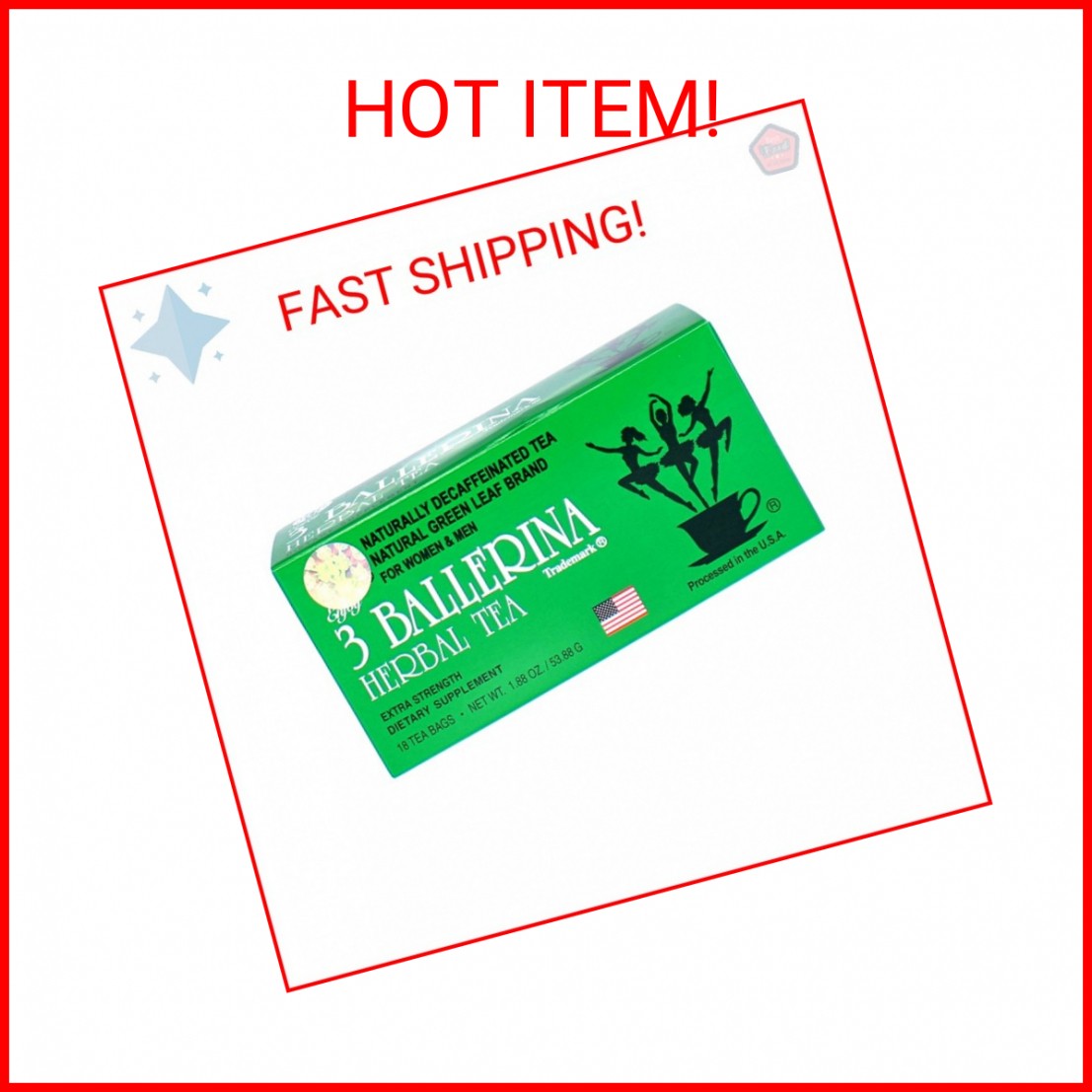 3 Ballerina Chinese Herbal Green Leaf Organic Detox Tea for Weight Loss, Extra S