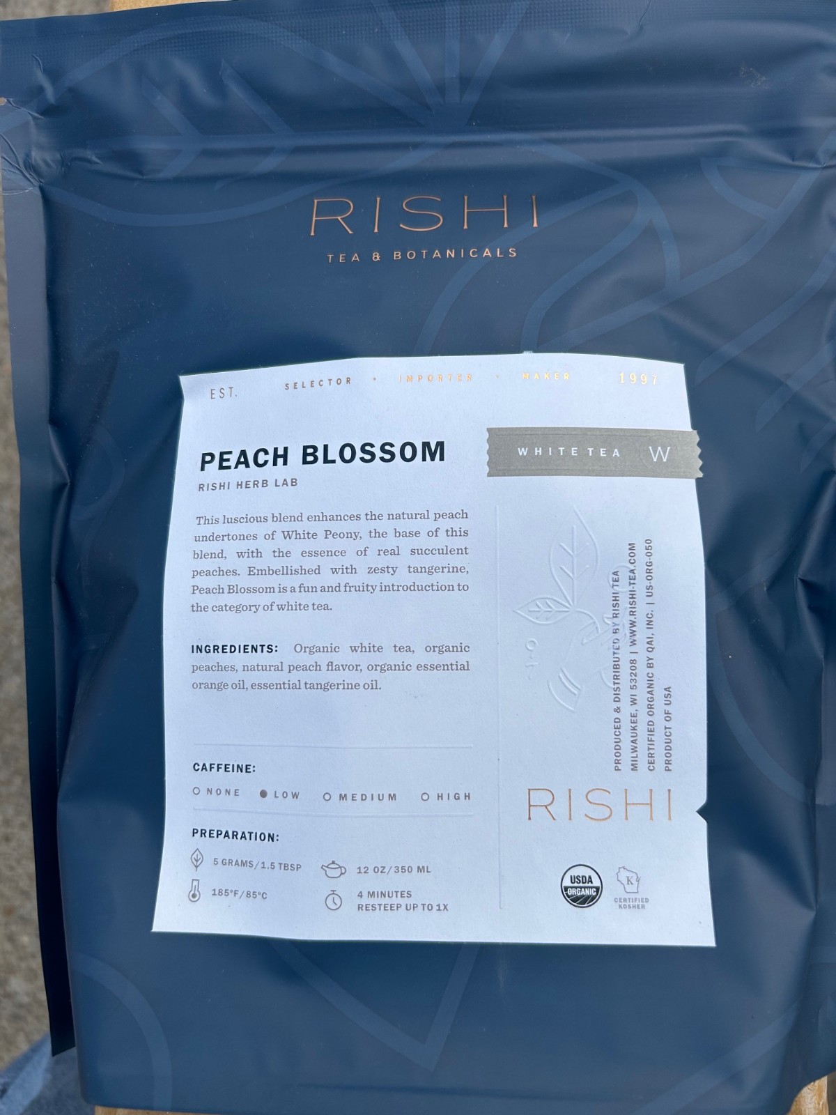 ORGANIC Rishi Tea Drink Peach Blossom 12oz low caffiene BB6/2027 White Mushroom