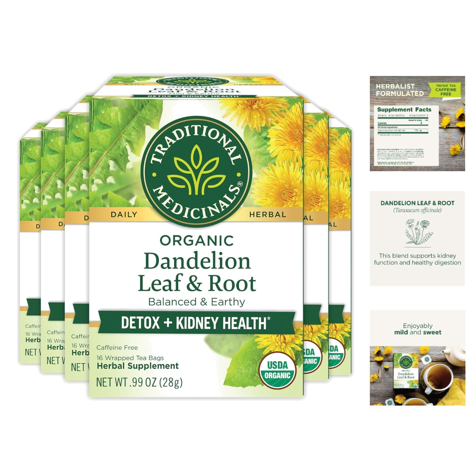 Mildly Sweet Dandelion Tea – Organic, Caffeine-Free, 96 Bags for Detox Support