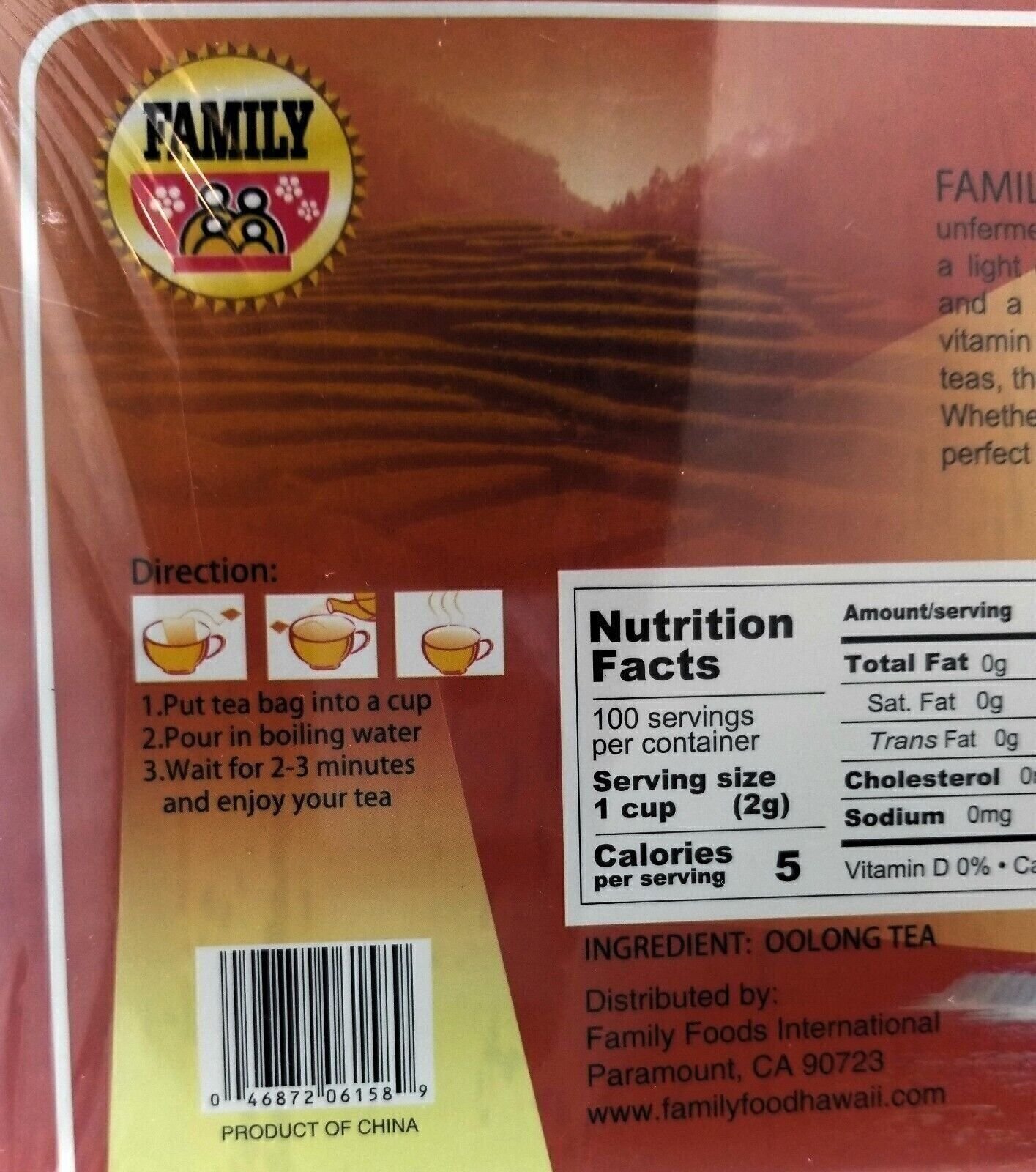 Family Foods Oolong Tea 100 Bags 7oz Natural Flavorful Perfect for Any Occasion
