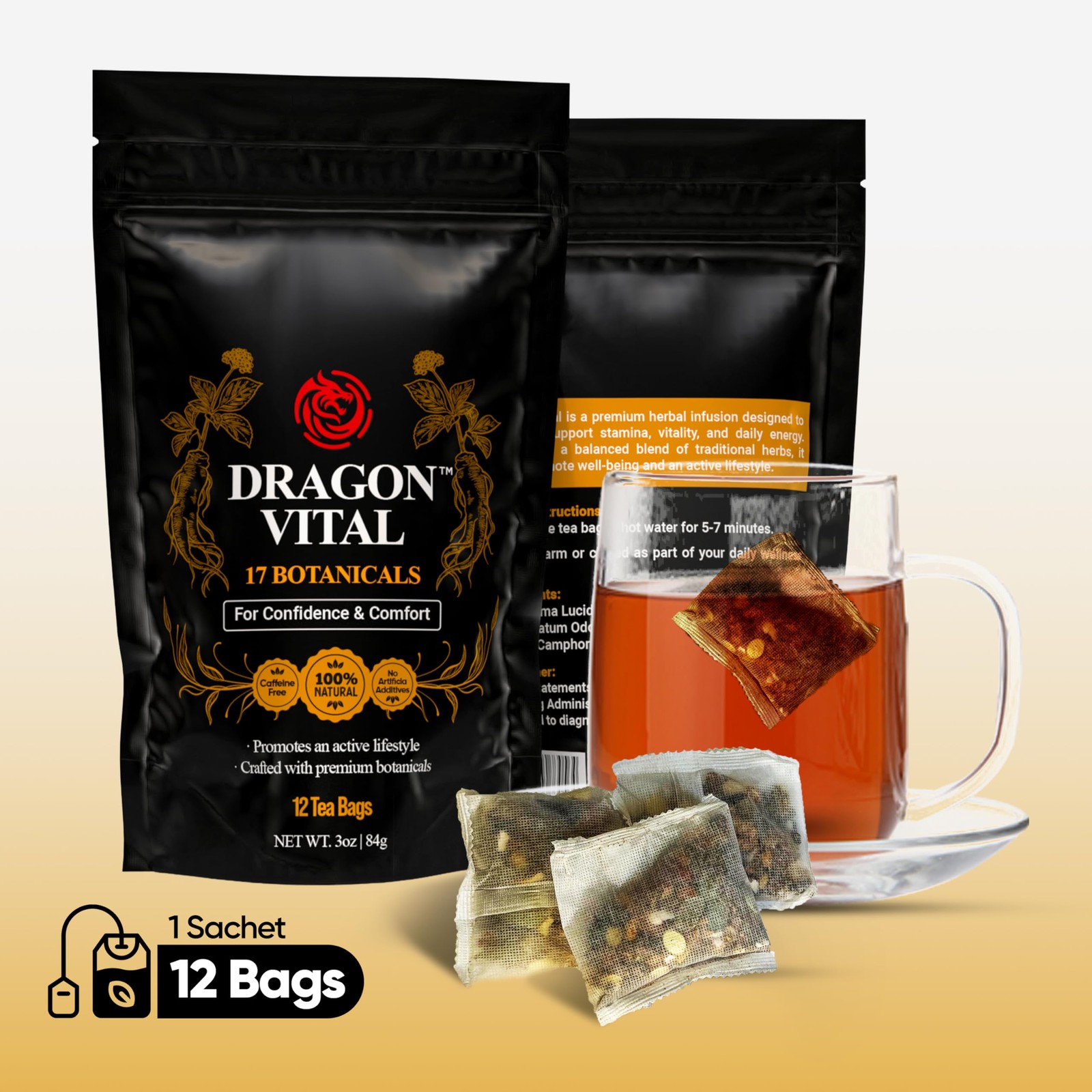 Dragon Vital Herbal Tea with Ginseng Maca – Natural Energy Support | Caffein…