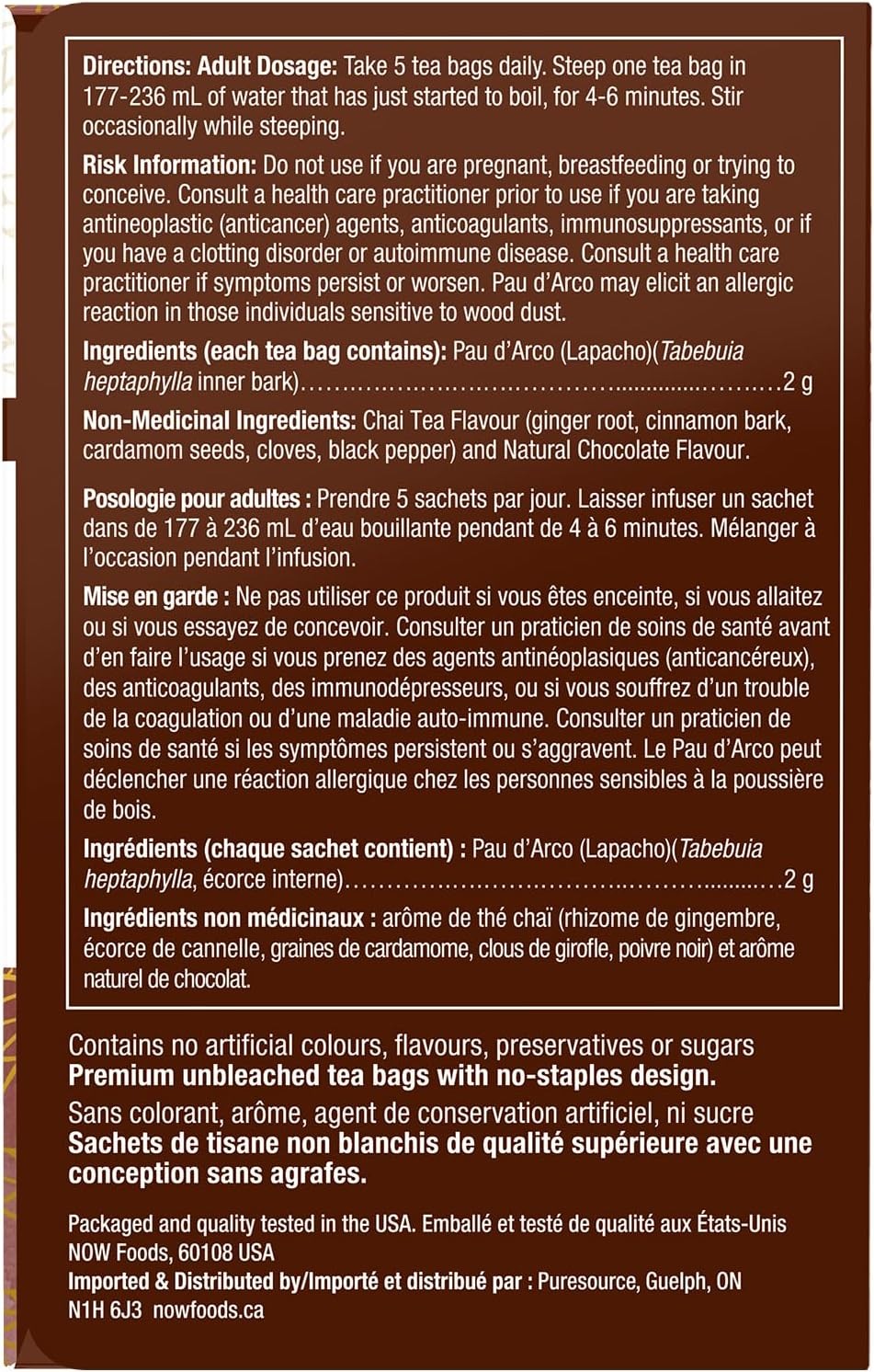 NOW Caring Tea, Pau D’arco Traditional Wellness Tea – 24 Tea Bags