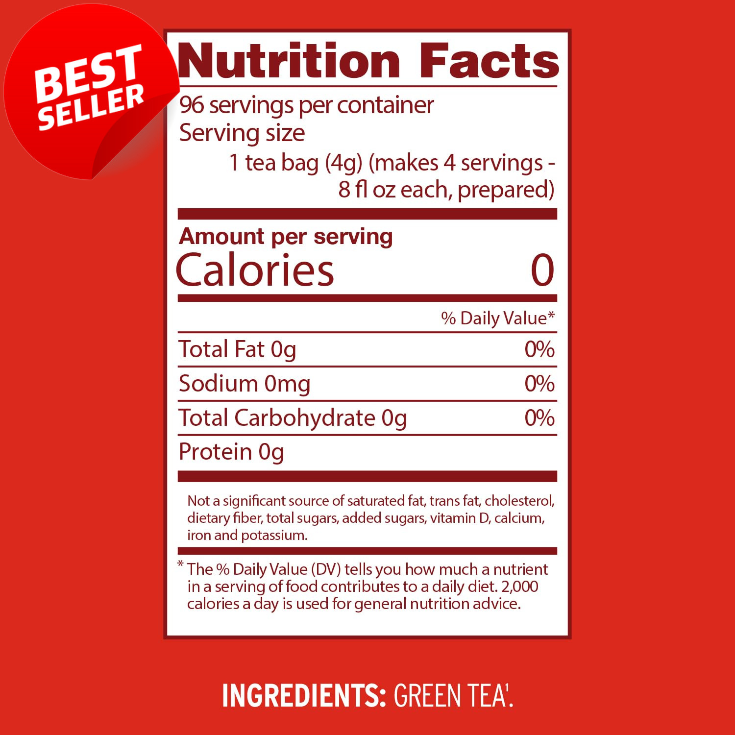 Green Tea Bags, Family Size, 24Ct Box (Pack of 6)