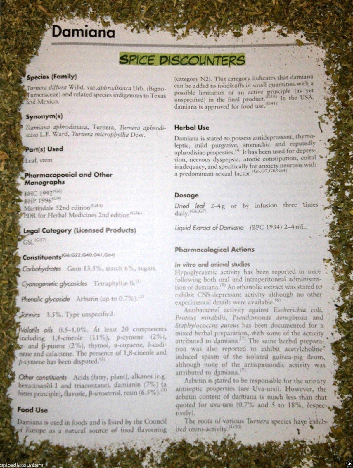 natural ORGANIC DAMIANA bulk c/s cut herb leaf natural botanical – 1/2 lb pound
