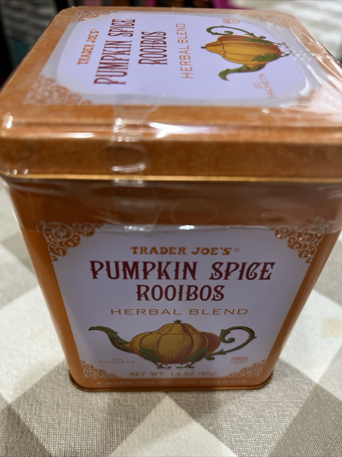 TRADER JOE’S Pumpkin Spice 🎃 ROOIBOS Herbal Blend TEA BAGS X20 DECORATIVE TIN