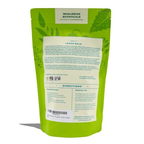 Worldwide Botanicals Organic Lemon Balm Tea, 6 Ounces – Assorted Flavor Names