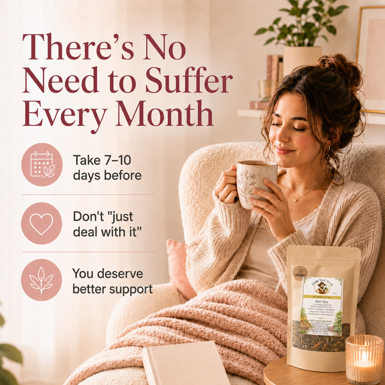 Proven PMS TEA -No more cramps, heavy bleeding & moodiness by a master herbalist
