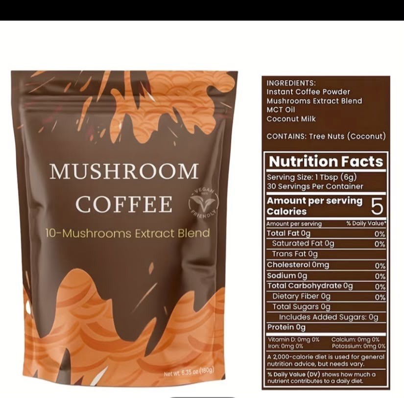 Instant Mushroom Coffee With Turkey Tail & Tremella Extracts 6.35oz 30 Packs