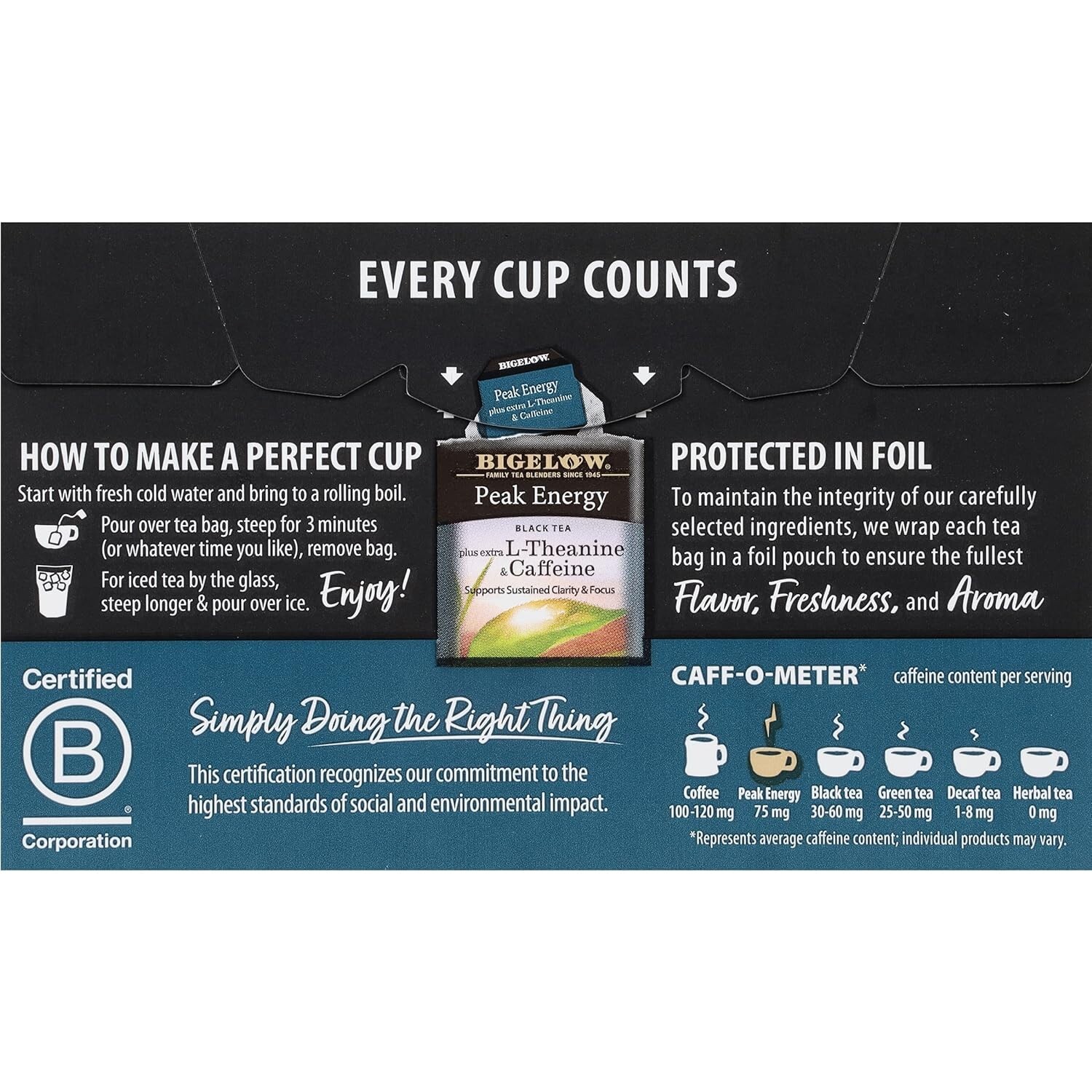 Bigelow 18-Tea Bags PEAK ENERGY Black Tea Supports Clarity & Focus * BB 9/2025 *