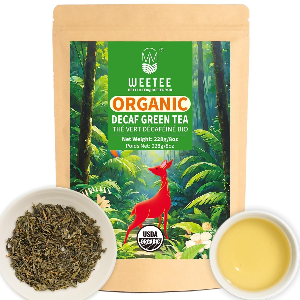 Organic Decaf Green Tea Loose Leaf, 110+ Cups, Made of CO2-Decaffeinated Gree…