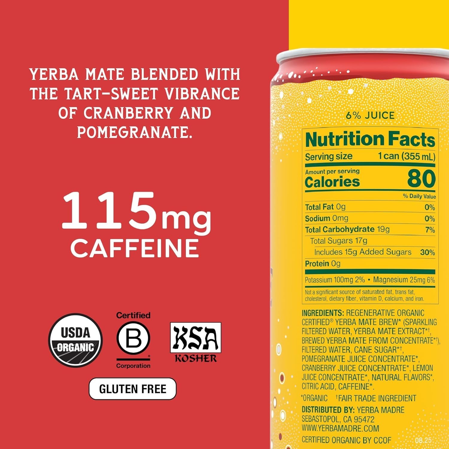 Organic Sparkling Yerba Mate Cranberry Pom – 144 Fl. Oz, Fair Trade Certified
