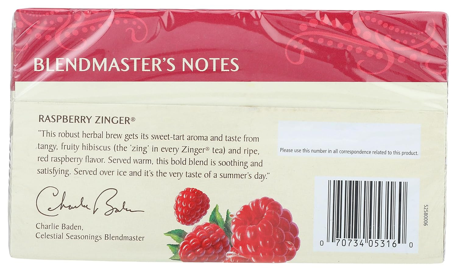 Raspberry Zinger Herbal Tea, 20 Ct