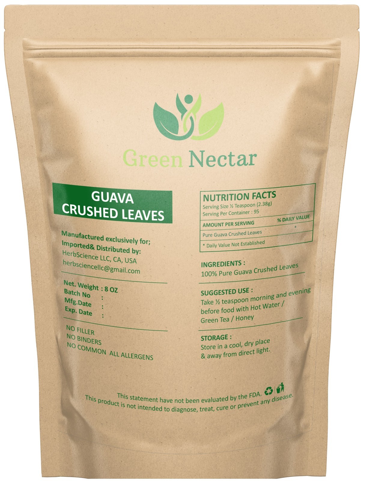 Guava Leaf Tea 8 oz | Crushed & Dried Leaves | Hair Growth, Skin & Nail Health